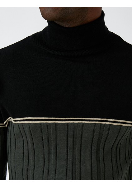 Balıkçı Yaka Triko Kazak Renk Bloklu indirimleri