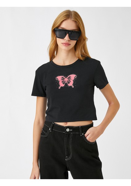 Crop Tişört Baskılı Kısa Kollu modelleri