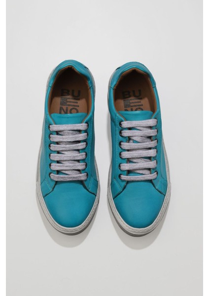 Turkuaz Deri Kadın Düz Ayakkabı