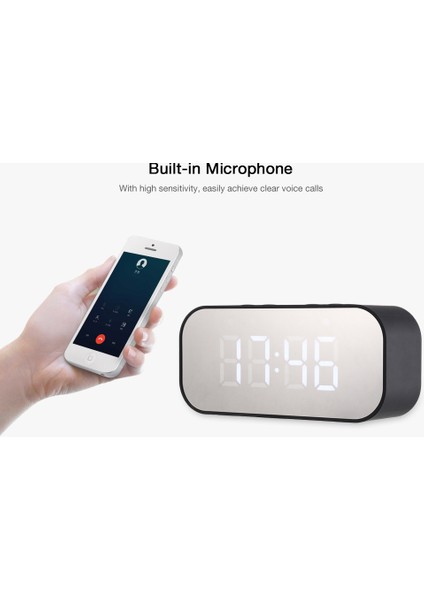 Lovehome Bluetooth Hoparlör Saat Çalar Saat Mini Ayna Yeni Yayın Kartı Bluetooth Ses - Siyah (Yurt Dışından)