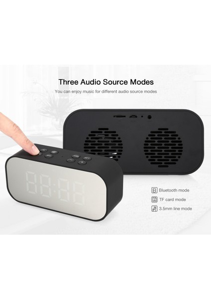 Lovehome Bluetooth Hoparlör Saat Çalar Saat Mini Ayna Yeni Yayın Kartı Bluetooth Ses - Siyah (Yurt Dışından)