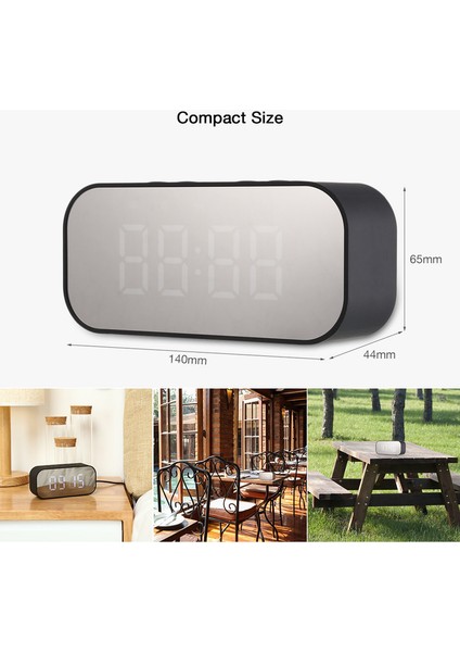 Lovehome Bluetooth Hoparlör Saat Çalar Saat Mini Ayna Yeni Yayın Kartı Bluetooth Ses - Siyah (Yurt Dışından)