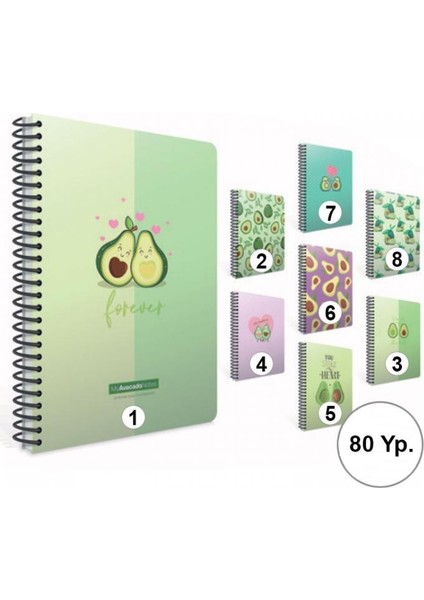 Defter A4 80 Yaprak Kareli Spiralli Avocado Karton Kapak - Gıpta