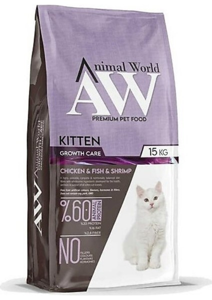 Animal World Kitten Tavuk,Balık Ve Karidesli Yavru Kedi Maması 15 Kg