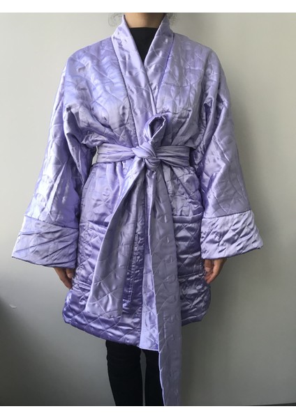 Kimonos Shop Lila Oversize Bağlama Detaylı Kapitone Mont