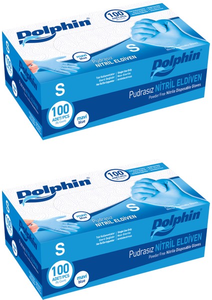 Mavi Nitril Eldiven Pudrasız (S) 100lü Paket 2 Adet