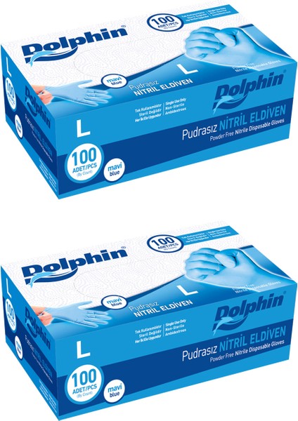 Mavi Nitril Eldiven Pudrasız (L) 100lü Paket 2 Adet