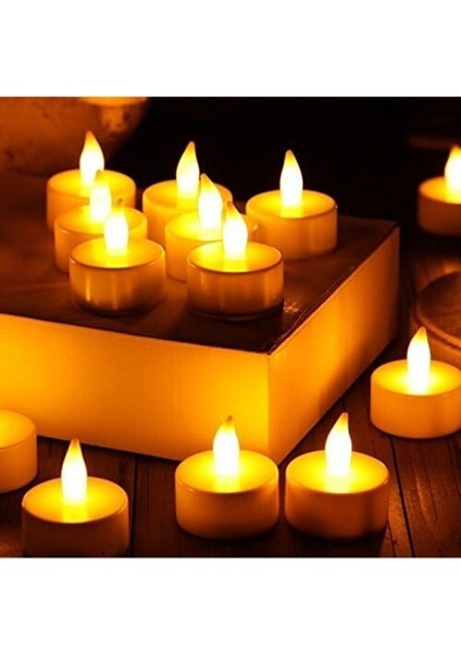 Ledli Mum Tealight Işıklı Dumansız Alevli Sarı Pilli LED Mum 3 Adet