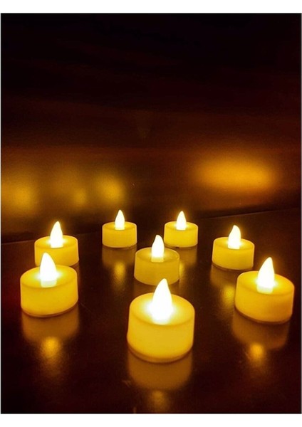 Ledli Mum Tealight Işıklı Dumansız Alevli Sarı Pilli LED Mum 3 Adet
