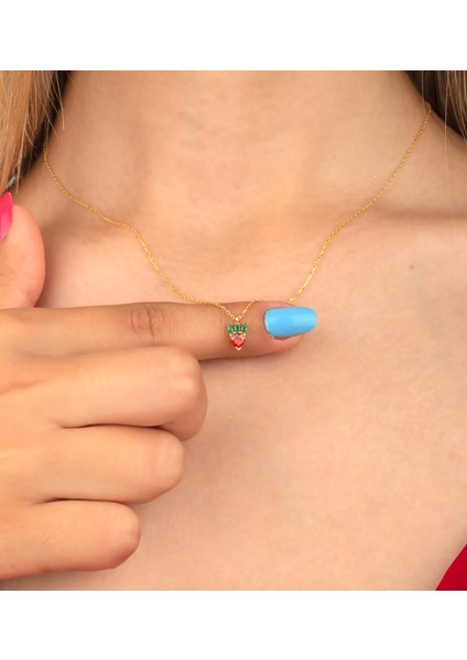 925 Ayar Gümüş Çilek Figürlü Çıtır Kolye fiyatları