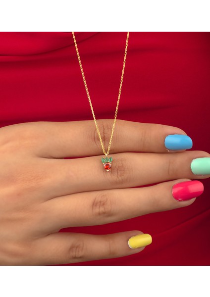 925 Ayar Gümüş Çilek Figürlü Çıtır Kolye modelleri