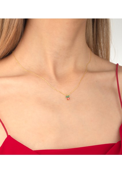 925 Ayar Gümüş Çilek Figürlü Çıtır Kolye fırsatları