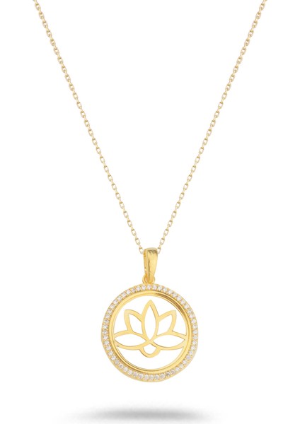 925 Ayar Gümüş Sıra Taş Çerçeveli Lotus Kolye