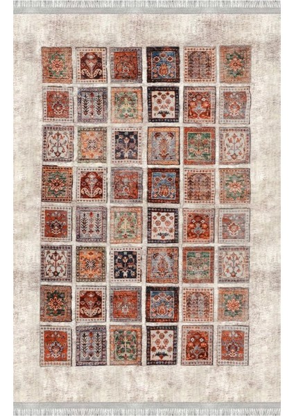 Homier Collection Kısa Saçaklı, Cotton Serisi Yıkanabilir Kaymaz Taban Antibakteriyel Kilim OT-4072A