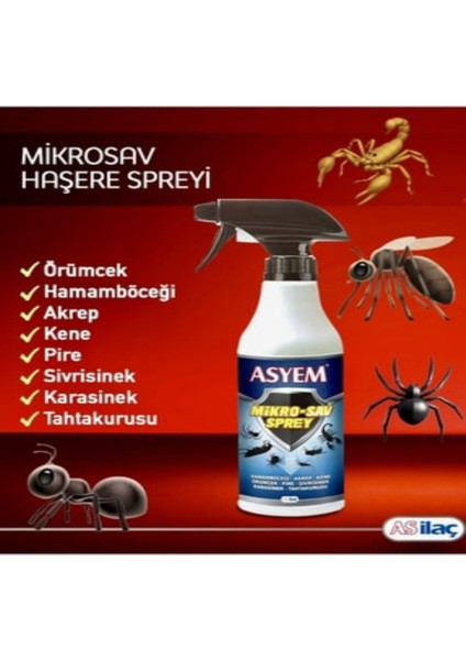 Asyem Mikro Sav Sprey (Kene- Hamam Böceği - Akrep - Örümcek- Pire -Sivrisinek -Karasinek -Tahtakurusu )