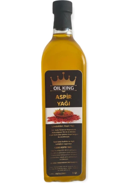 Oil King Aspir Yağı 1lt (Soğuk Sıkım %100 Saf)