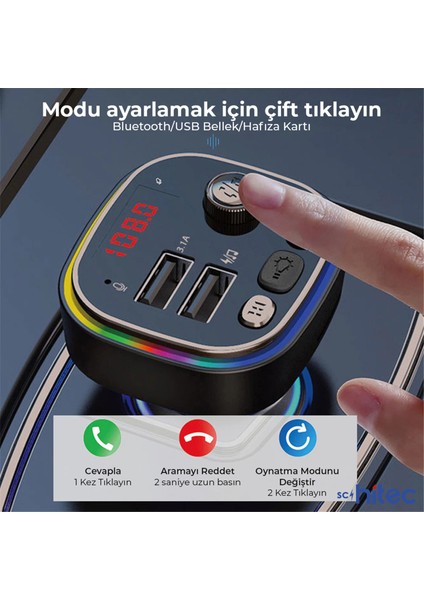 C20 Fm Handsfree Bluetooth Modülatör Araç Mp3 Player