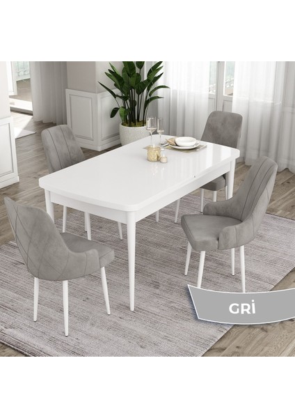 Concept Eta Serisi 80 x 132 cm Açılabilir Mdf Mutfak Masa Takımı Beyaz Masa 4 Sandalye