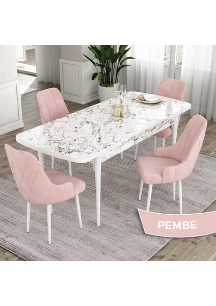 Concept Eta Serisi 80 x 132 cm Açılabilir Mdf Mutfak Masa Takımı Beyaz Mermer Desen Masa 4 Sandalye fiyatları
