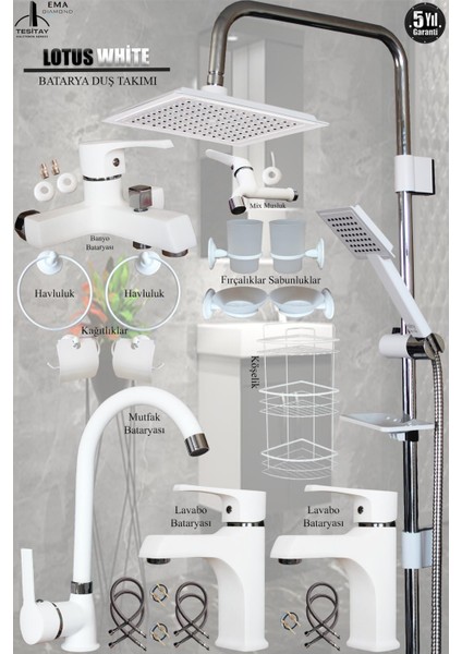 Irmak Beyaz Banyo, Lavabo, Mutfak Bataryaları Musluk Armatür Robot Duş Aksesuar Lavabo Duş Takımı
