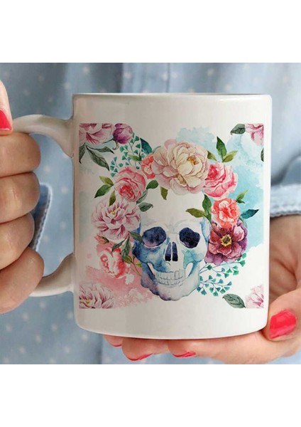 Çiçekli Kuru Kafa Kupa Bardak