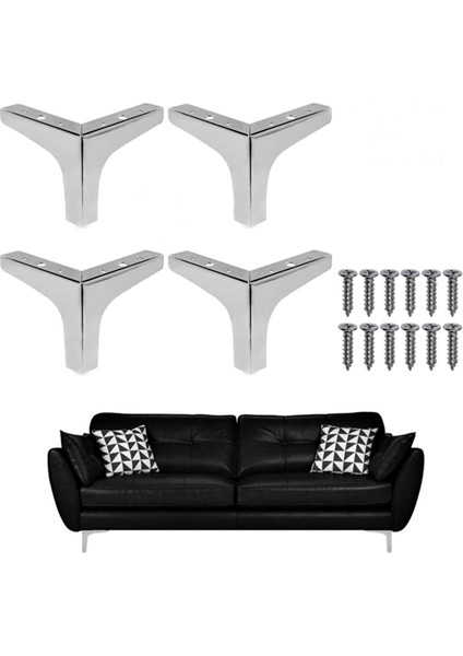 (4 Adet) 12cm Modern Krom Metal Mobilya, Dolap, Koltuk, Tv Ünitesi Ayakları