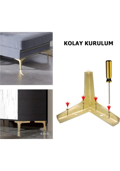 (4 Adet) 12cm Modern Gold Metal Mobilya, Dolap, Koltuk, Tv Ünitesi Ayakları fiyatları