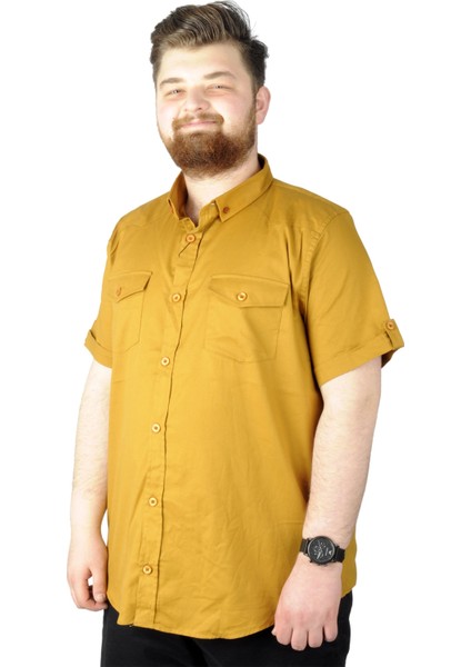 Büyük Beden Gömlek Kkol Çift Cep Kapaklı 20361 Kahve