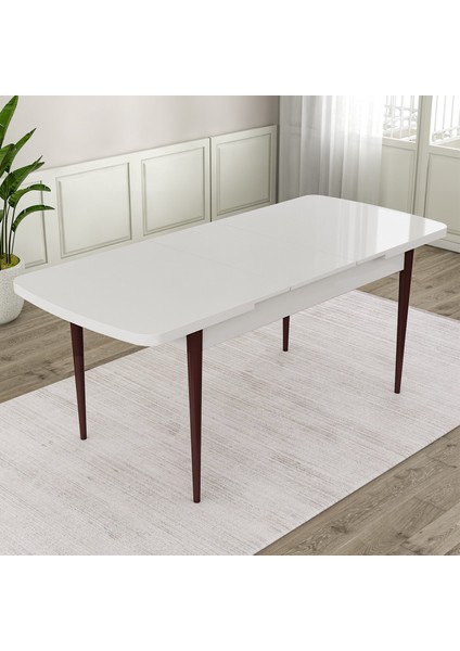 Concept Eta Serisi 80 x 132 cm Mdf Açılabilir Masa Takımı Beyaz Masa Kahve Ayak 6 Sandalye