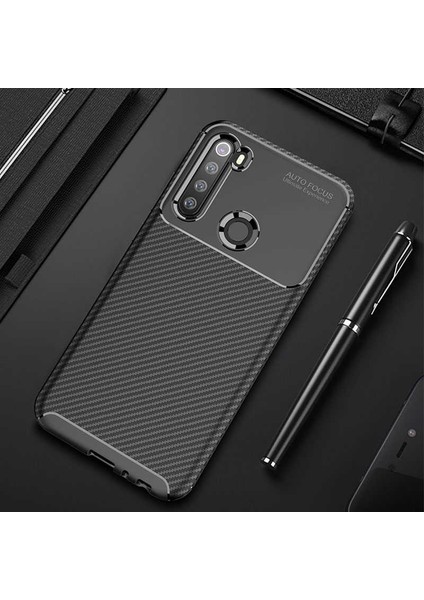 Xiaomi Redmi Note 8 Kılıf Zore Antişok Karbon Silikon Kapak + Cam