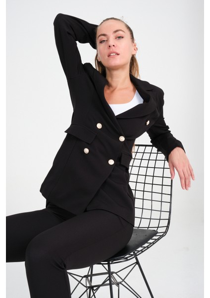 Kadın Siyah Blazer Ceket Kemerli Cepli Havuç Kesim Pantolon Takım modelleri
