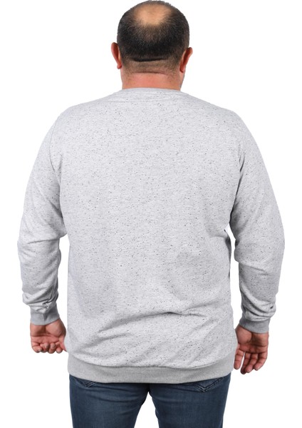 Büyük Beden Sweatshirt Bisiklet Yaka Deri Arma 22703-GRI modelleri