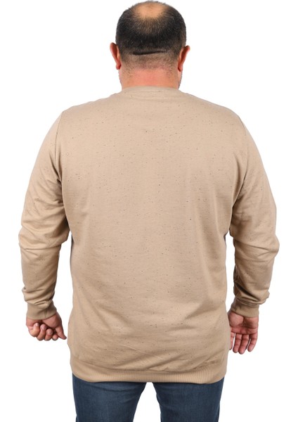 Büyük Beden Sweatshirt Bisiklet Yaka Deri Arma 22703-BEJ modelleri
