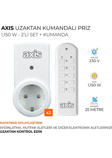 2'Li Uzaktan Kumandalı Priz Set 1150 W Outlet