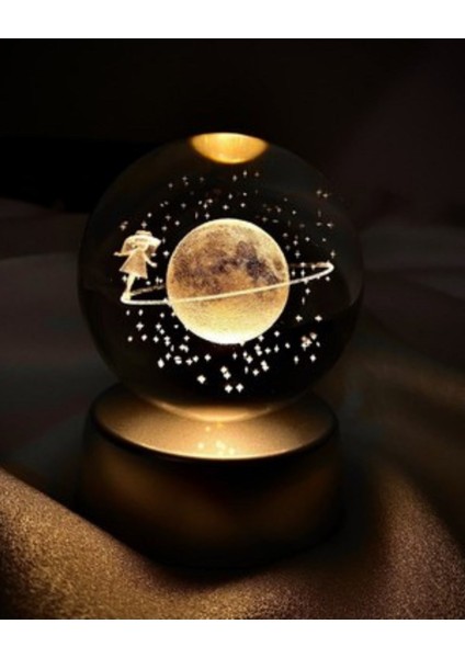 Satürn Cam Küre Satürn Kız Küre Renk Değiştiren Işıklı Dekoratif Cam Küre