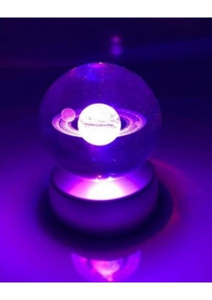Satürn Gezegen Cam Küre LED Işıklı Renk Değiştiren Dekoratif Cam Küre