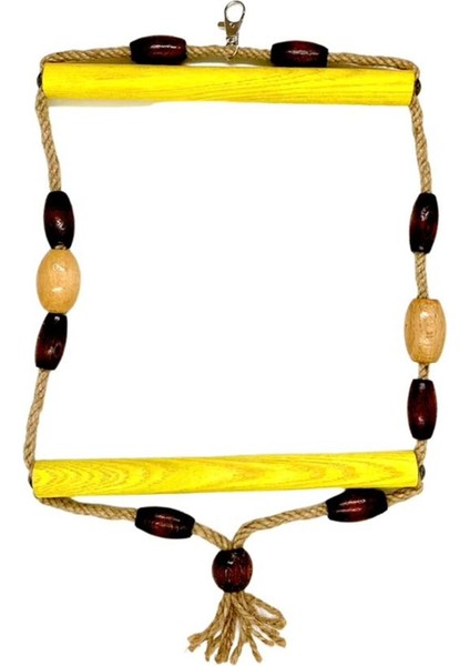 Doğal Ahşap Papağan Salıncağı Boncuklu 21 x 36 cm