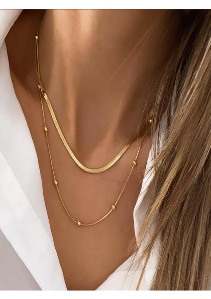 Gold Renk Italyan Kolye ve Dorika Toplu Paslanmaz Çelik Kolye Kombin