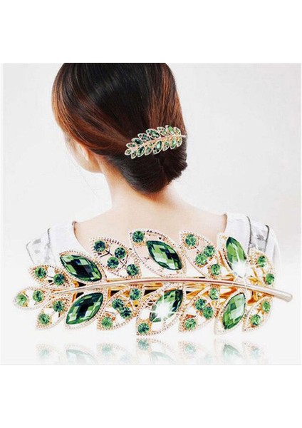 1 Adet Moda Saç Tokası Yaratıcı Yaprak Kristal Alaşım Rhinestone Barrette (Yurt Dışından)