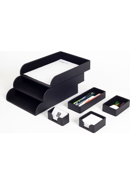 Felix Masaüstü Deri Organizer Seti 7 Parça Siyah