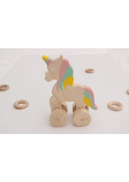 Woodylife Ahşap Unicorn Tekerlekli At Doğal Ahşap Oyuncak