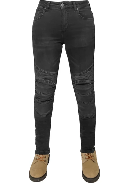 The Biker Jeans Evo Ultra Flexi Smoky Black Korumalı Motosiklet Kot Pantolonu Kadın