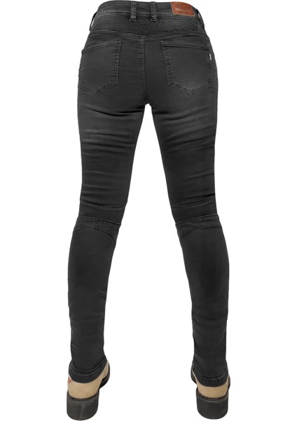 The Biker Jeans Evo Ultra Flexi Smoky Black Korumalı Motosiklet Kot Pantolonu Kadın