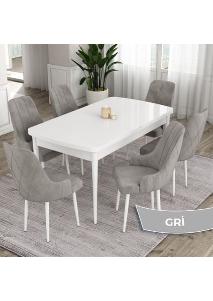Concept Eta Serisi 80 x 132 cm Açılabilir Mdf Mutfak Masa Takımı Beyaz Masa 6 Sandalye