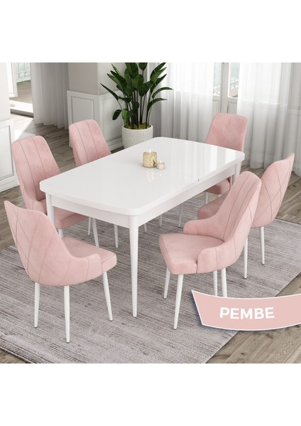 Concept Eta Serisi 80 x 132 cm Açılabilir Mdf Mutfak Masa Takımı Beyaz Masa 6 Sandalye