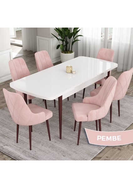 Concept Eta Serisi 80 x 132 cm Mdf Açılabilir Masa Takımı Beyaz Masa Kahve Ayak 6 Sandalye fiyatları