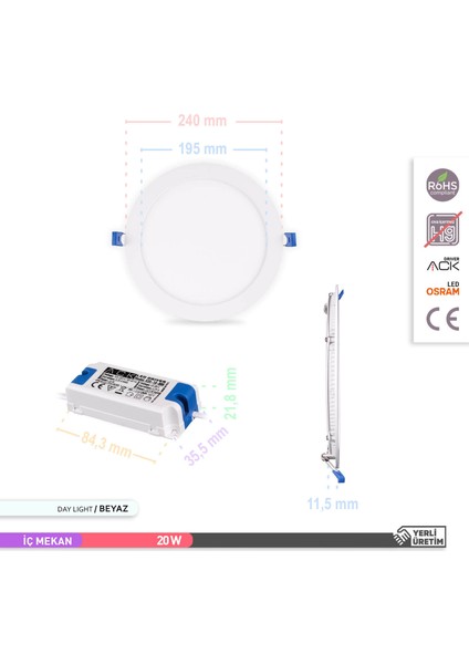 Ap01-02030 20 W Sıva Altı Led Spot Beyaz Işık