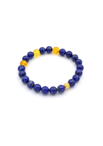 Doğal Lapis Lazuli ve Sitrin Taşı Bileklik 1.kalite 001
