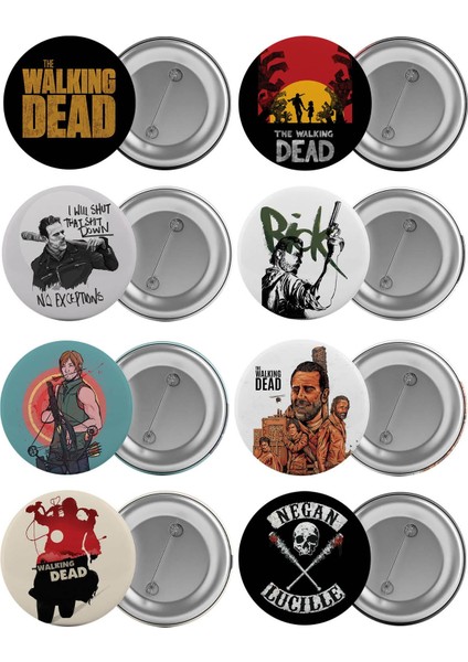 The Walking Dead Çanta Rozeti Seti 8 Adet En Büyük Boy 5.8cm Iğneli Broş