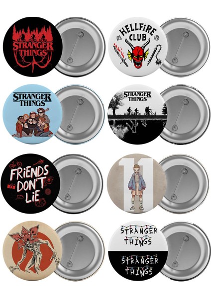 Stranger Things Çanta Rozeti Seti 8 Adet En Büyük Boy 5.8cm Iğneli Broş